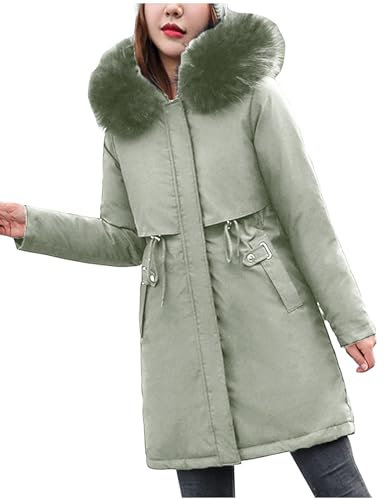 KOG Winterjacke Damen Parka Elegante Jacke Baumwolle Fahrradmantel Daunenjacken Oberteil Frau Amazon - prime Casual Sweatjacke Winter Kapuzenpullover Steppjacke Gutscheine Grün XL