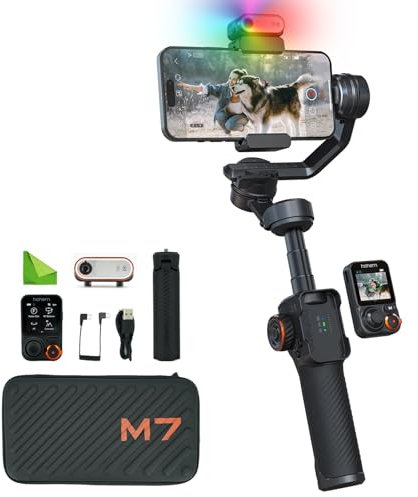 Hohem iSteady M7 Smartphone Gimbal Handgelenk Stabilisator für iPhone &Android mit AI Tracking,Abnehmbare Fernbedienung+Selfie-Stativ+Magnet-LED,4K Vlogging Zubehör für YouTube/TikTok (M6 Upgrade Kit)