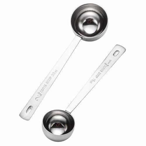 2 Pcs Coffee Scoop Set Stainless Steel Measuring Spoons Long Handle for Ground Coffee, Espresso, Tea, Sugar & Milk Powder - 2 Sizes