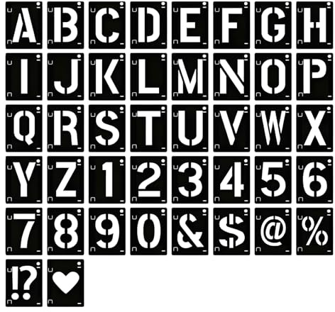 Diffaxy Stencil con lettere e numeri, 42 pezzi, riutilizzabili, per scrapbooking, pittura, targhette in legno, accessori fai da te, 7,2 x 5 cm (10x12cm)