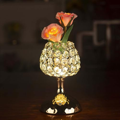 AoLa Lampada da Tavolo Ricaricabile a LED Rose, Luce da Tavolo Ricaricabile USB con Decorazione in Cristallo dimmerabile a sfioramento Senza connessione di Alimentazione Lampada da Comodino,Rosa