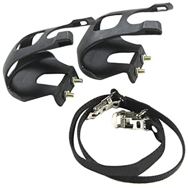 1 Pair Bike Pedals with Toe Clip and Strap, Bicycle Toe Clips Cages, Bicycle Pedal Foot Cover Plastic Bike Pedals for MTB Road Bikes and Mountain Bikes (COLOR:Black)
