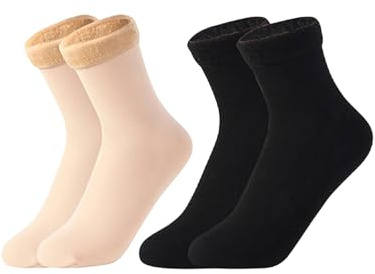 Calze Nvernali, Calzini Donna Invernali, Calze Termici, Termiche Donna, Calzini Pile Caldi Autunnali Invernali Addensati, Calzini da Neve in Pile, con Fodera, 2 Paare