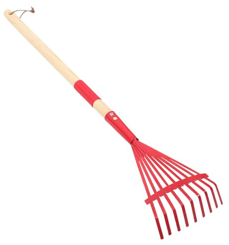 NUOBESTY Rastrillo Pequeño de Jardín para Césped Mango de Madera Desmontable Herramienta Multifuncional para Jardinería Infantil Color Rojo Adecuado para Rastrillar Hojas y Nivelar