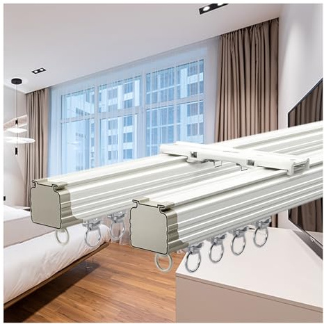 Dubbel Ain Trac vägg/takmontering, tyst glidskena 260 cm – premium aluminiumavdelare för kontor och hem, mångsidig rymdseparator (vit 260 cm)