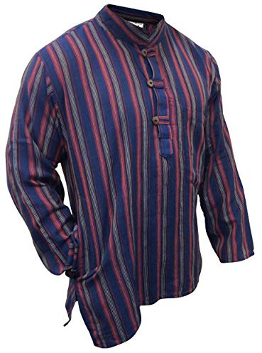 Multicolore Mix dharke Righe Leggero Comodo Maniche Lunghe Tradizionale Nonno Camicia,Hippy Boho - Nuova Viola, 4XL