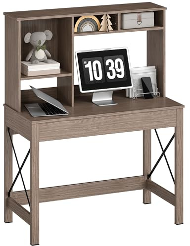 HOMCOM Scrivania per Computer Moderna con Ripiani Aperti, Scrivania con Libreria in Legno, Tavolo Porta PC per Computer, per Ufficio, Studio e Camera da Letto, 105x50x137.5cm, Marrone