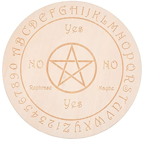 GORGECRAFT Patterns Texts Pendulum Board Wooden Divination Metaphysics Message Board Wood Carving Board Divination Witchcraft Altar Coaster Eco-Friendly Anti-Scalding Flat Round Shape 7.8inch