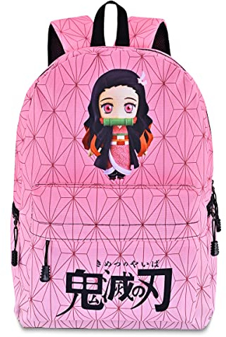 Roffatide Anime Demon Slayer Mochila Rosa Geométrico Gradiente Mochila para Computadora Portátil para Niñas Damas