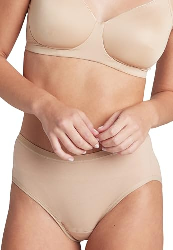 Jockey Worry Free Hipster – menstruationsunderkläder, läckagesäkra perioder underkläder, damunderkläder för lätt till medeltung regel, bomullsunderkläder kvinnor, rugby tan, S