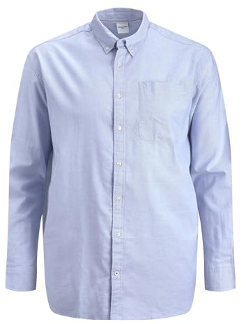 Men JACK & JONES Classic Plus Big Size Shirt | Basic Oversize Longseeve Shirt | Uni Business JJEOXFORD, Color:Blue, Size:8XL