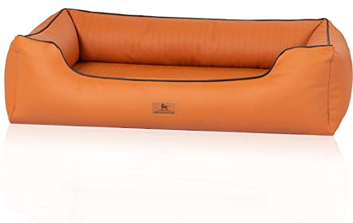 Knuffelwuff Lovelock Orthopaedic Dog Bed Faux Leather M-L 85 x 63 cm Rusty - Removable Cover - Easy to Clean - for Large, Medium and Small Dogs