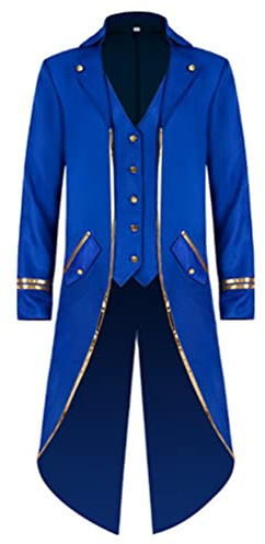 Freebily Veste Homme Manteau Médiéval Renaissance Steampunk Blazer Monsieur Loyal Directeur Costume Smoking Gothique Grande Taille Or Bleu S