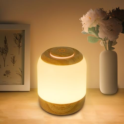 Haotao Eye Caring Bedside Lamps, Small Touch Lamp, Kids Bedroom Night Light, 3-Way Dimmable Warm/Cold Night Lamp for Children, USB Rechargeable Portable Lamp for Baby Nursing/Sleeping Aid