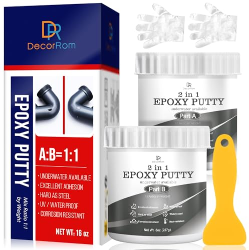 Masilla epoxi - 450g Kit de Reparación de Piscinas Epoxy Bicomponente, Bajo el Agua o por Encima, Reparación de Fugas, Grietas, Relleno, Esculpir - Pegamento Epoxi para Metal, Cerámica (Gris)