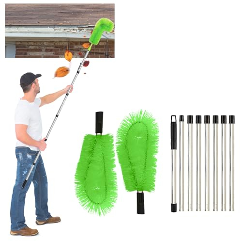 Gutter Cleaning Brush, Gutter Cleaning Brush Roofing, Portable Telescopic Cleaning Scraper Tool for Cleaning Leaves Debris (Green)