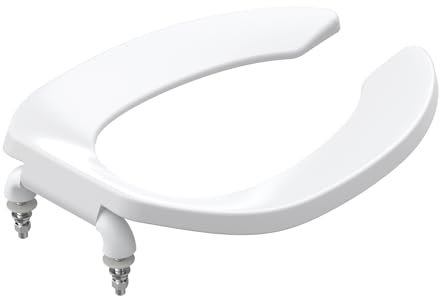 Commercial Heavy Duty Open Front Toilet Seat Without Cover Will Never Loosen and Reduce Call-Backs,Public Toilet Lid Elongated Safe, for Office,Church,Hospital(White 18.5)