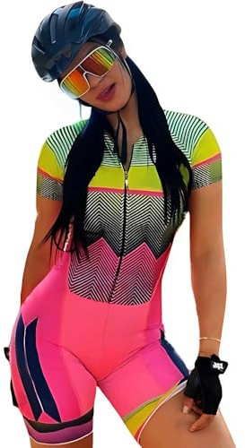 Traje de ciclismo para mujer, de manga corta, multicolor, con retazos, pantalones cortos de triatlón