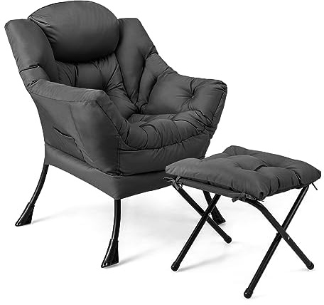 FANTASK Sillón de Relax con Taburete, sillón con reposabrazos, Bolsillo Lateral y reposapiés, sillón de salón, sillón de televisión