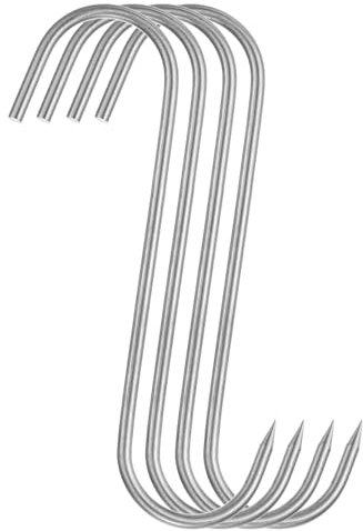 sourcing map 4 ganchos de carne de acero inoxidable de 8 mm, gancho de carnicero para procesamiento de carne, ganchos para ahumar, asar a la parrilla, carne de res, costilla, barbacoa