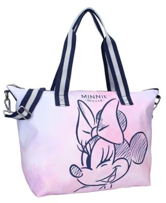 mybagstory - Borsa Shopping viola Minnie Mouse - Donna - Adolescente - Spiaggia - Corse - Liceo - Collegio - Taglia 48 cm - Spallacci, Minnie Mouse viola, Taglia unica