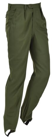 Pantalones formales militares suecos originales, color verde, plisados, con estribo frontal, verde, 32W / 34L