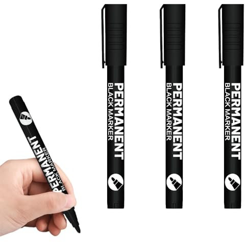 Sufune 3 pcs Stifte-Schwarz,1-2mm Acrylstifte fein,Acrylmarker feine Rundspitze,Wasserbasiert Lackstift,Lichtecht,für Stein,Keramik,Glas,Holz,Leinwand,nahezu alle Untergründe（Schwarz）