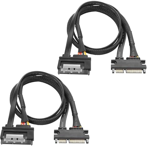 YACSEJAO 2 stycken SATA-strömkabel 50 cm 22-polig (7+15) kontakt till uttag data ström kombi förlängningskabel för SSD, HDD, PCI-kort
