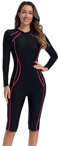 BEACHKINI Traje de Surf Entero para Mujer, Manga Larga, Pantalón a la Rodilla, Nuevo Tejido Elástico, Protección UV