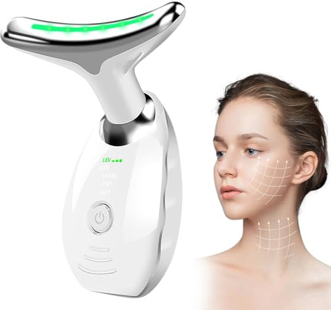 IGEAIIE 7-in-1 LED Facial Sculptor, Face Massager Lifting Device with EMS Microcurrent, 45°C Heating & Vibration, Anti-Wrinkle Neck & Eye Massager for Skin Firming, Anti-Aging & Tightening Care