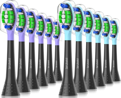 Jarubekil Tete de Brosse Compatibles avec Brosse à Dents Électrique Philips Sonicare, Brossette pour Sonicare 9000 7100 4100 3100 5500, (Noir, 12 unité)