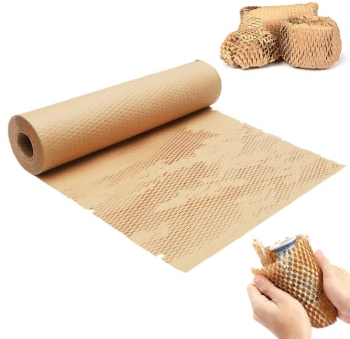 RANJIMA Rollo de papel de panal, 38 cm x 50 m, material de embalaje, papel de panal de abeja, rollo de papel de seda para envíos y mudanzas, frágiles, objetos de burbujas alternativos