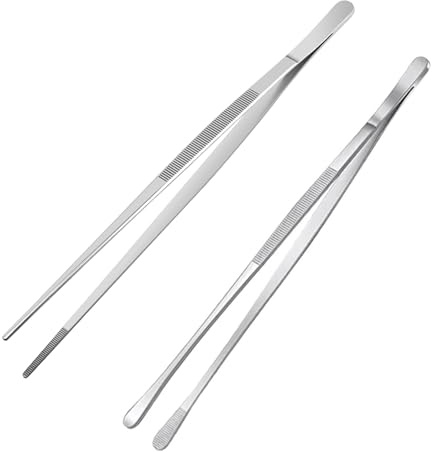 YOYEAH 2X Pinzas Cocina Acero Inoxidable 30cm, Profesionales Puntas Serradas, para Barbacoa/Carne/Asar/Decorar, Pinzas Precisión (Plata)