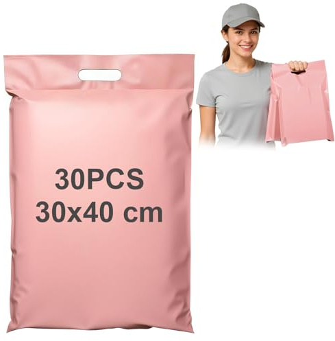 XRXYMQ 30 Pièces Pochette Envoie Colis Vinted 30x40 Cm Emballage Colis Vinted Poignée Enveloppe Plastique Expedition Résistante Imperméable Rose Sac Envoie pour Vêtements Livres Chaussures Objets0