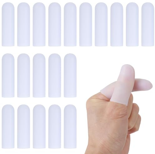 Ouligay 20PCS Gel Finger Cots Silicone Thumb Protectors Soft Fingertip Covers Clear Finger Sleeve Thumb Protection for Embroidery, Cutting, Hands Cracking Corns Blisters