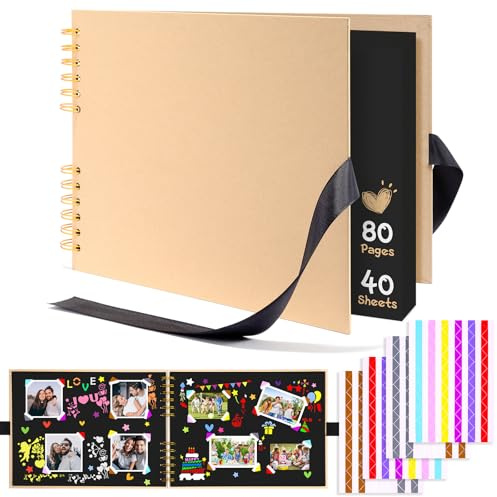 Album Fotos para Pegar y Escribir Scrapbook Cuaderno Hojas 29 x 21.5cm | Album de Fotos DIY Scrapbooking Album Con Esquinas Adhesivas,para Cumpleaños Aniversario de Boda (Caqui, 1 pieza-A4)