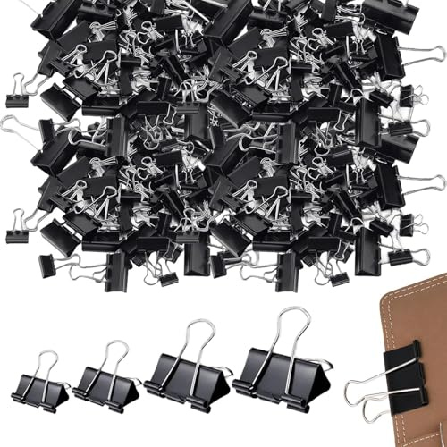 Touosy 180 Pezzi Graffette Ufficio Clip, Quattro Diverse Misure Cancelleria Ufficio (15, 19, 25, 32 MM) Riutilizzabili Doppio FoldBack Clip Raccoglitori Metallici Documenti per Scolastica (Stile A)