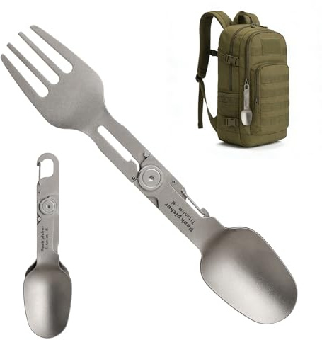Set di posate da campeggio 2 in 1, forchetta pieghevole in titanio, posate in titanio, per attività all'aperto, per campeggio, escursioni, leggere, resistenti, da campeggio, con design compatto