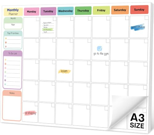 Agenda mensile grande, formato A3, 24 fogli strappabili, calendario e organizer non datati, lista delle cose da fare, organizer mensile da scrivania per casa, scuola, ufficio, abbastanza per 2 anni di