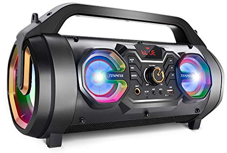 TENMIYA Bluetooth Lautsprecher, 30W Lautsprecher Boxen Bluetooth mit FM Radio, Subwoofer, USB, Bunte Licht. 10H Akku Bluetooth Box für Party, Outdoor