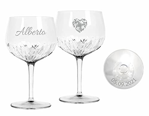 MASTERLASER3.0 Bicchiere da Gin Tonic Personalizzato, Calice da Cocktail, inciso al Laser, 800 ml, Set Personalizzabile con Nome, iniziali e Data - Migliore Idea Regalo - Quantità (1)