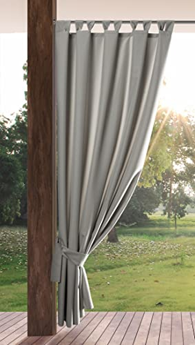 Eurofirany GARDEN Outdoor Curtain with Tab Top - 1 pc. Velcro Fastener, Sun Protection, Privacy Screen, Windproof, Waterproof Curtain for Patio, Gazebo, Pergola, Porch, 155 X 220 cm Light Grey