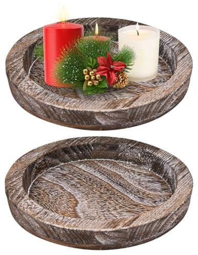 XRPRPX 2 Pezzi Vassoio in Legno per Candele 20cm Piatti per Candele in Legno Vassoio Porta Candele per Candela Aromaterapia Profumo Vassoio Legno Decorativo per Natale Halloween Pasqua