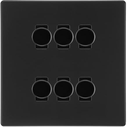 BG Matt Black Screwless Flat Plate 6 Gang Trailing Edge LED Dimmer Light Switch 2 Way Custom Switch