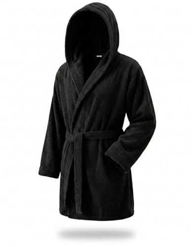 Top Towel Elegant - Badrock för kvinnor och män i 100% bomull, 500 g/m² - val med huva eller utan huva - mjuk och absorberande för dusch, spa och pool, svart, L