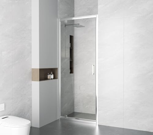 Porta Doccia a Battente in Cristallo Temperato 6mm, 90cm, Profili Cromati, Chiusura Magnetica, Sgancio Rapido, 195cm altezza (Trasparente, 80cm)