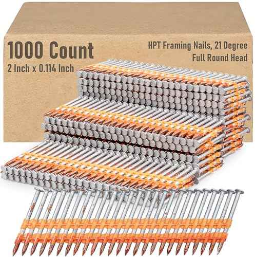 Clavos de marco galvanizados 21°, 2,9 x 50 mm, cabeza redonda, clavos de acero, para uso en hormigón, ladrillo, yeso y madera (1000 unidades)