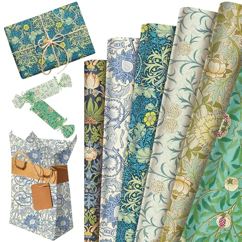 feuilles william morris papier cadeau motifs floraux vert papier | 12 feuilles william morris papier cadeau motifs floraux 50 8 x 68 58 cm vert papier artistique décoratif pour bricolage