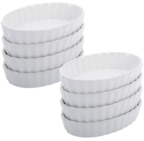 Westmark 8 cuencos para servir crème brûlée – Cuencos ovalados de porcelana para servir postres, frutos secos y salsas. Apto para horno y microondas. 12,6 x 8,2 x 3 cm. 233022E3