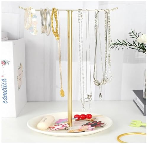 VPB Jewelry Holder Stand,Gold Necklace Holder Organizer,Minimalist Countertop Jewellery Stand,Modern Metal Jewellery Tree for Hanging Necklaces and Bracelets for Girls and Women